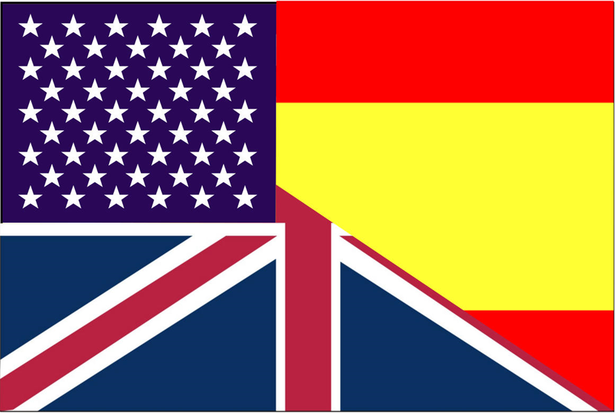 banderas de inglaterra, estados unidos y españa combinadas