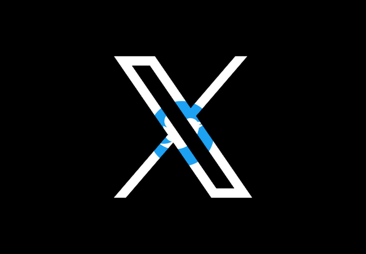 Vista del logo X tachando el logo de twitter en pequeño