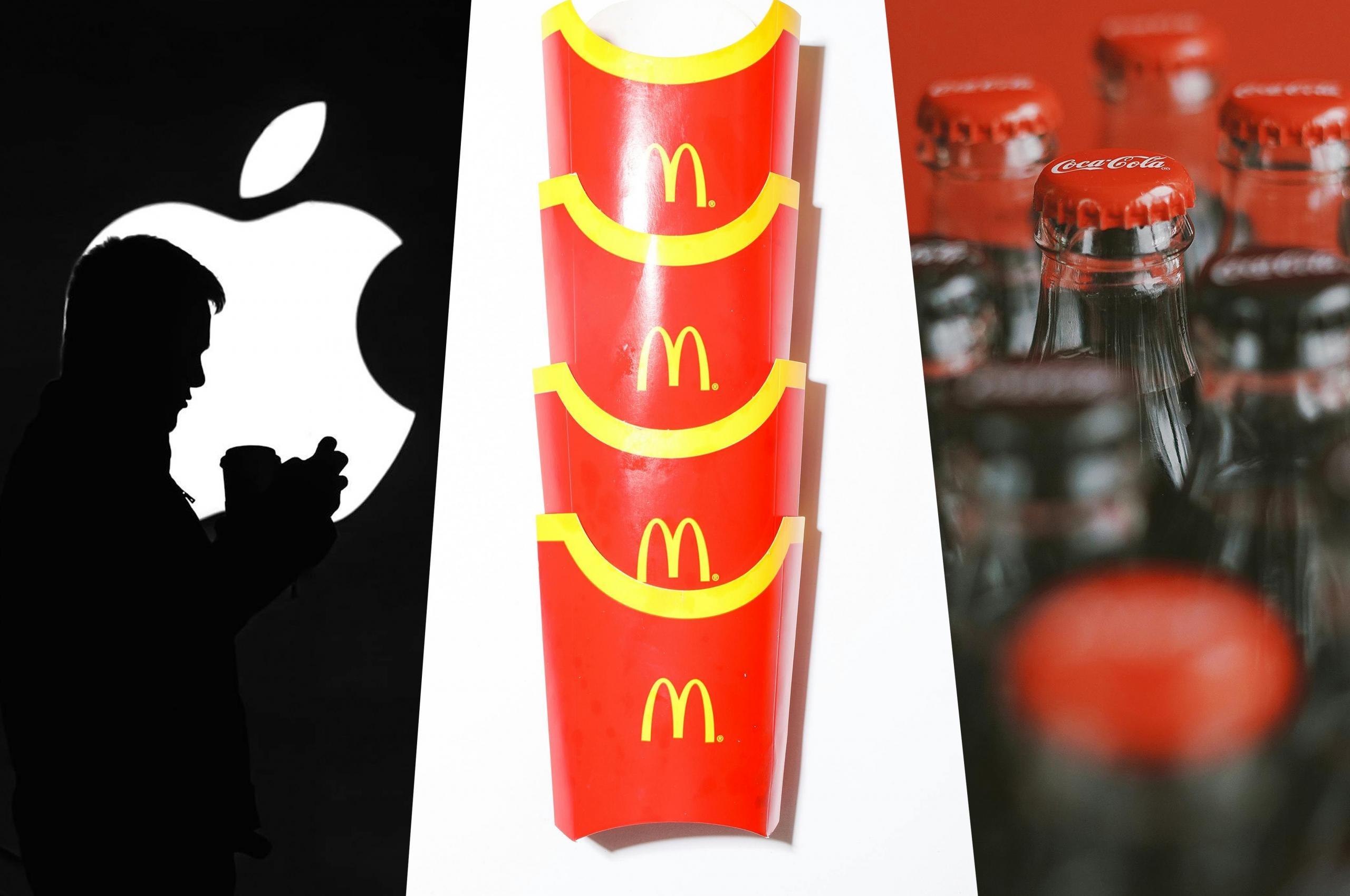 foto triptico apple, mc donalds, coca cola