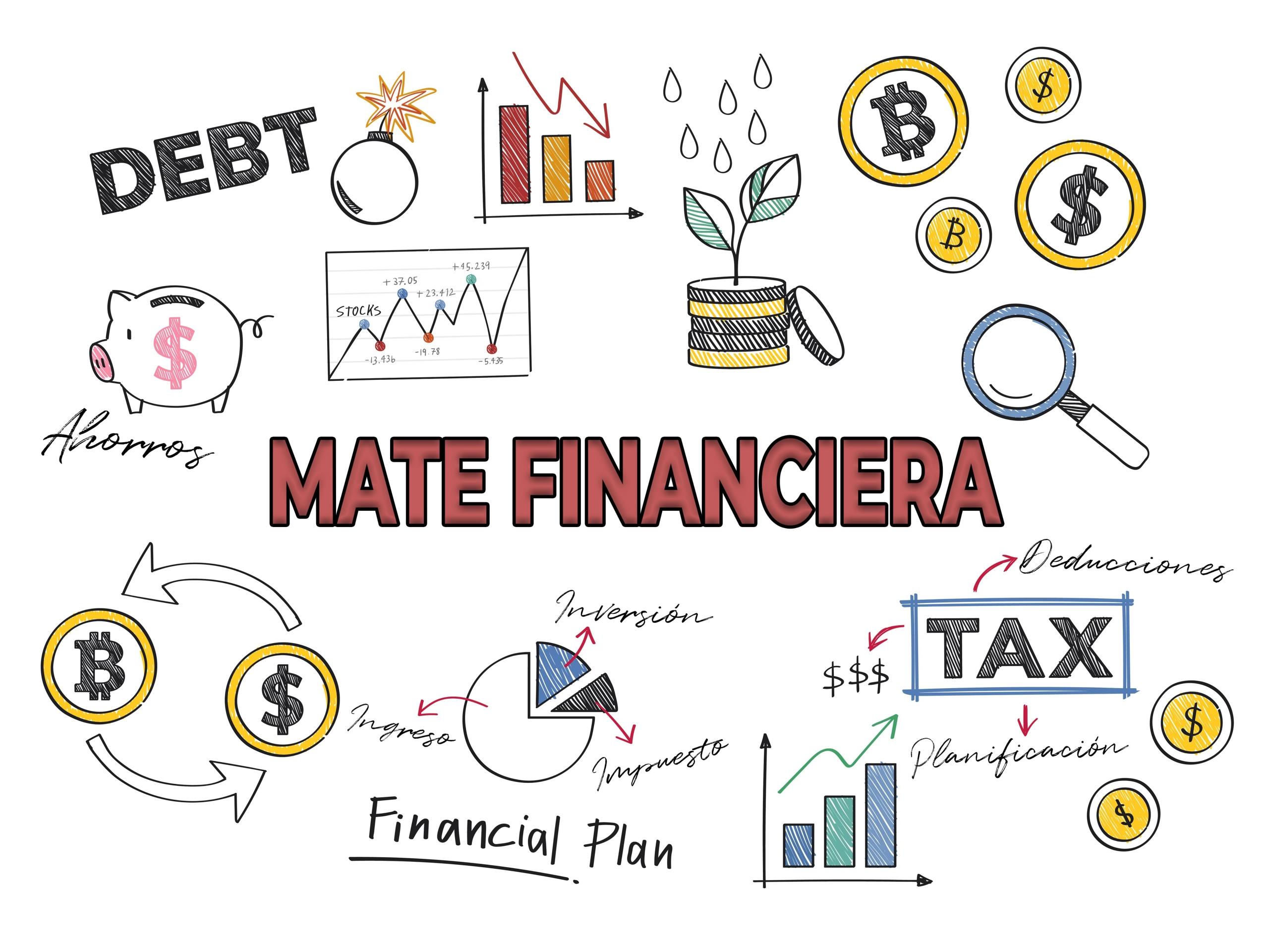 infograma con iconos y conceptos básicos de las matemáticas financieras