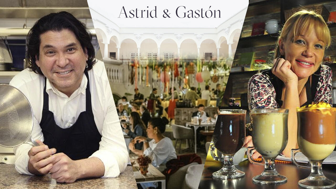 collage con fotos de Astrid, Gastón y su restaurante