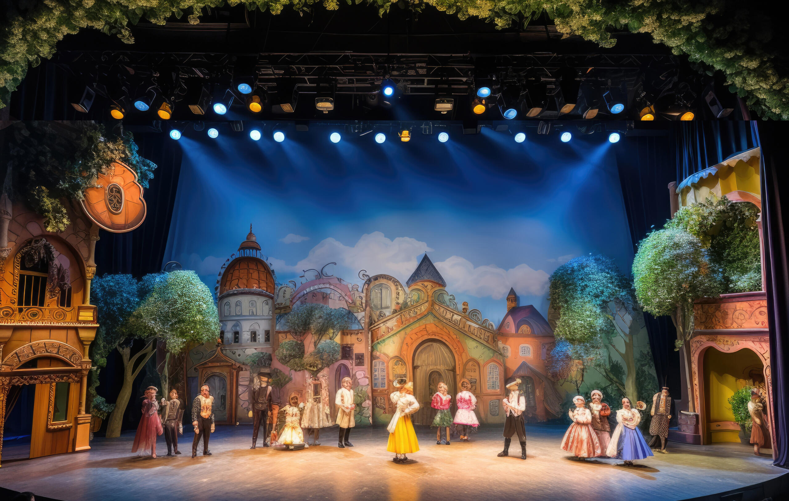 escenario de teatro con actores presentando un show