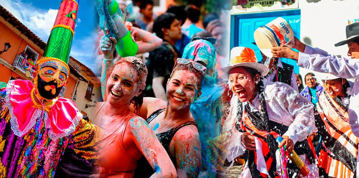 collage con fotos representativas de los carnavales peruanos