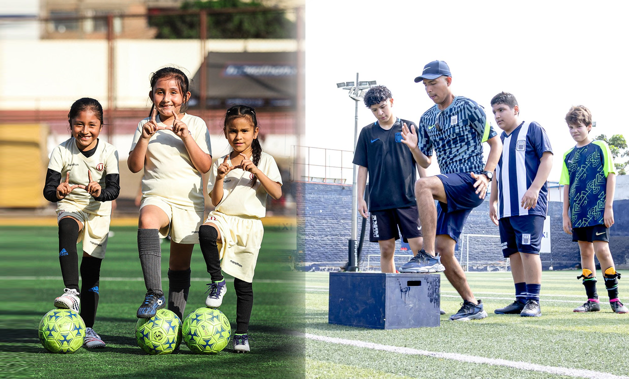 foto de la academia de fútbol universitario a la izquierda y la academia de alianza lima a la derecha
