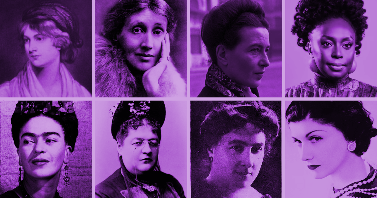collage con fotos de 8 feministas importantes en la historia