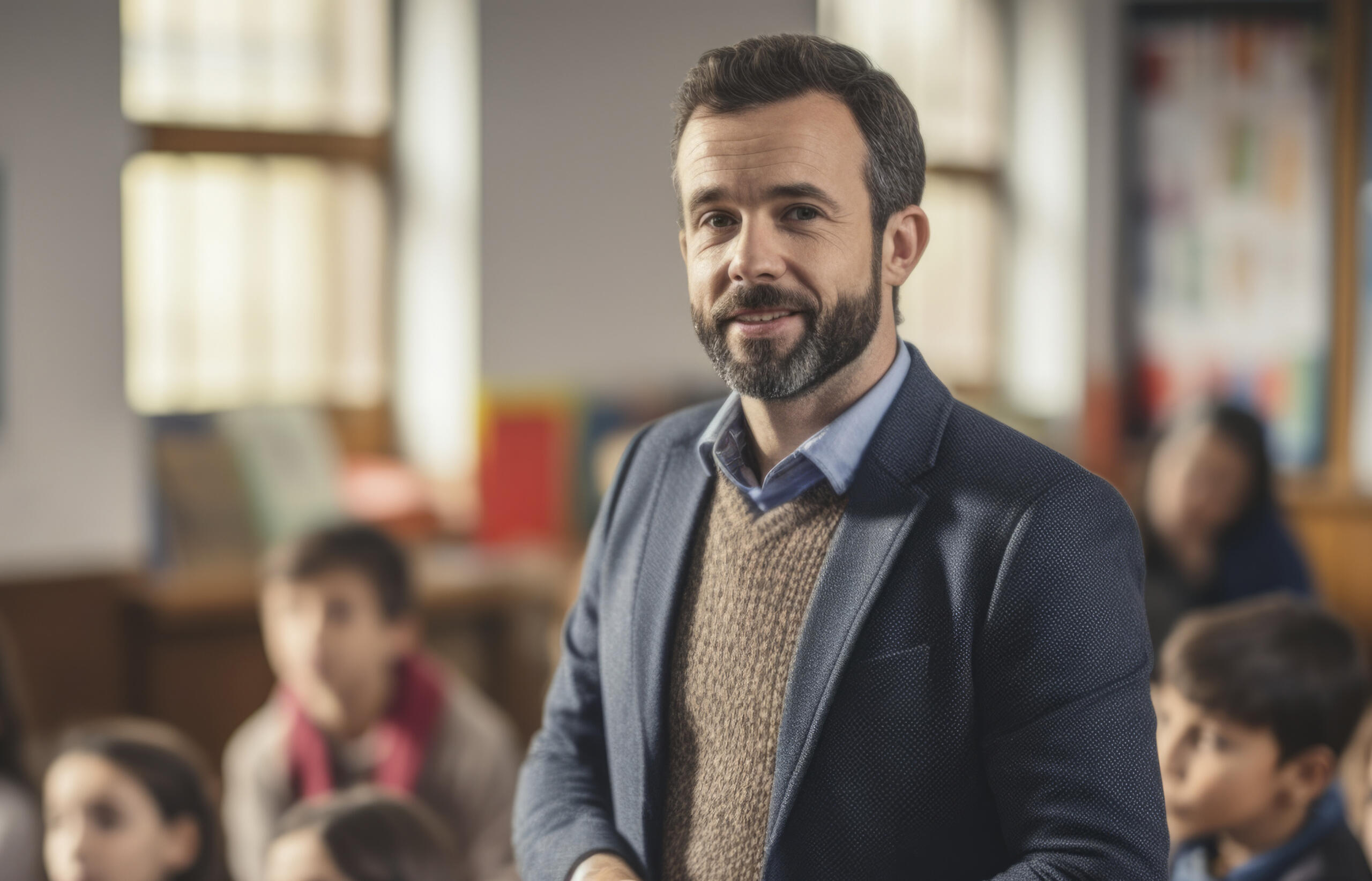profesor universitario en primer plano mirando sonriente a la cámara