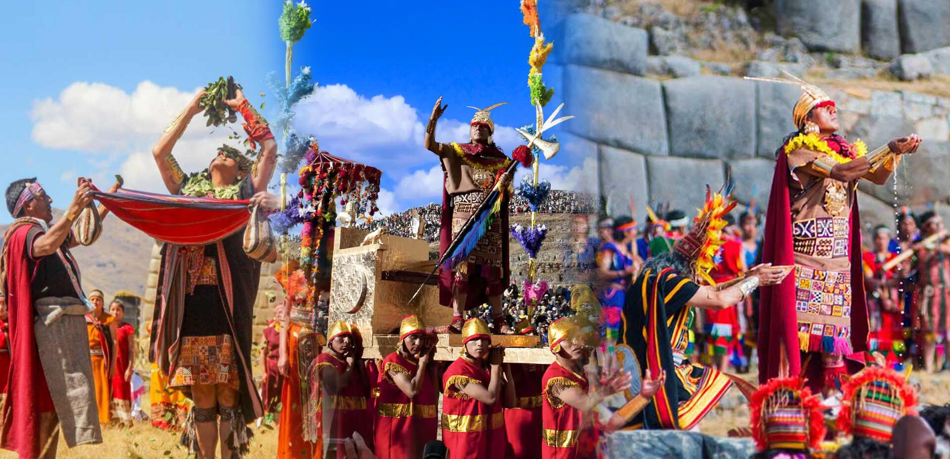 collage con 3 fotos de los diferentes momentos del inti raymi