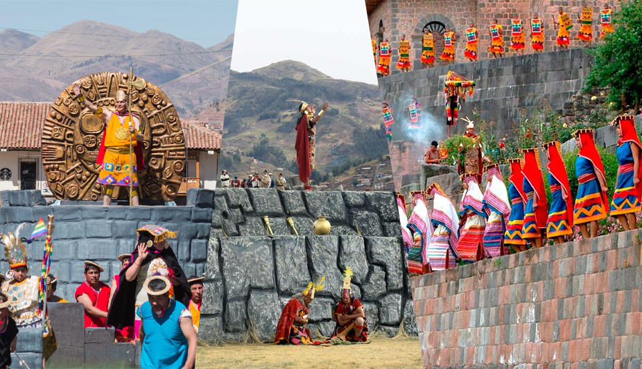 collage 3 fotos del inti raymi en diferentes localidades