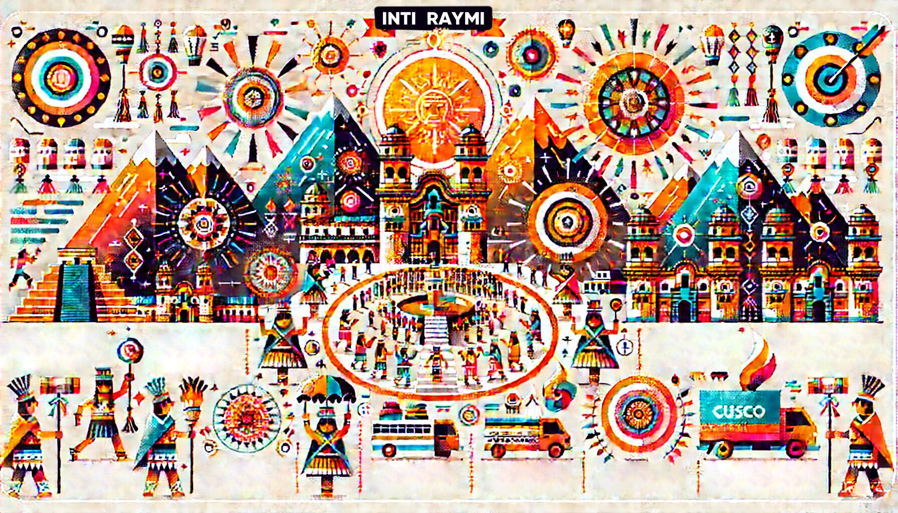 telar con dibujos de cusco y el inti raymi