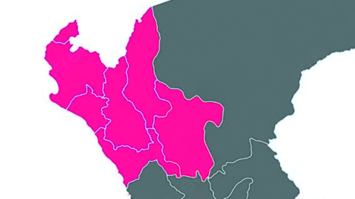 vista previa de mapa del peru con los siete departamentos del norte resaltados en rosado