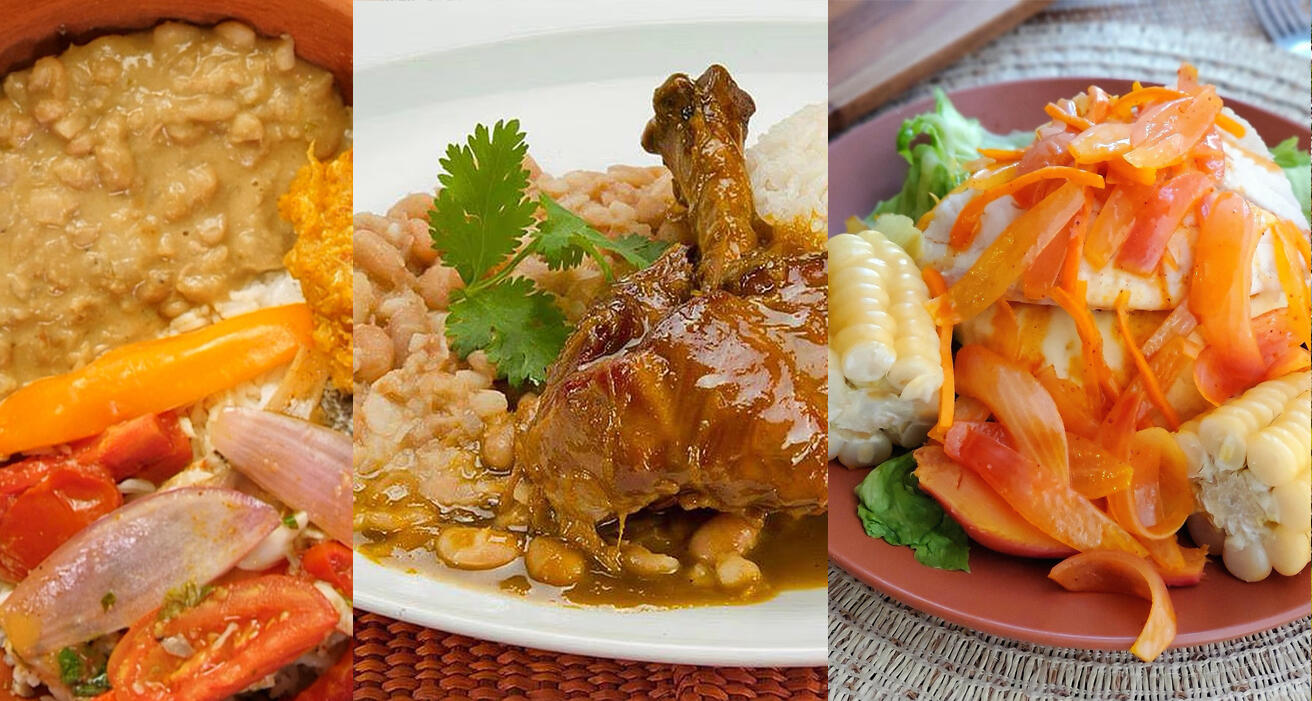 collage con los platos norteños malarrabia, cabrito a la norteña y causa ferreñafa