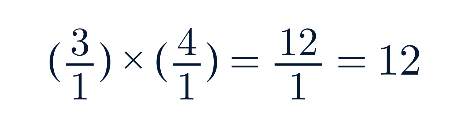 problema matemático: (3/1) x (4/1) = 12/1 = 12