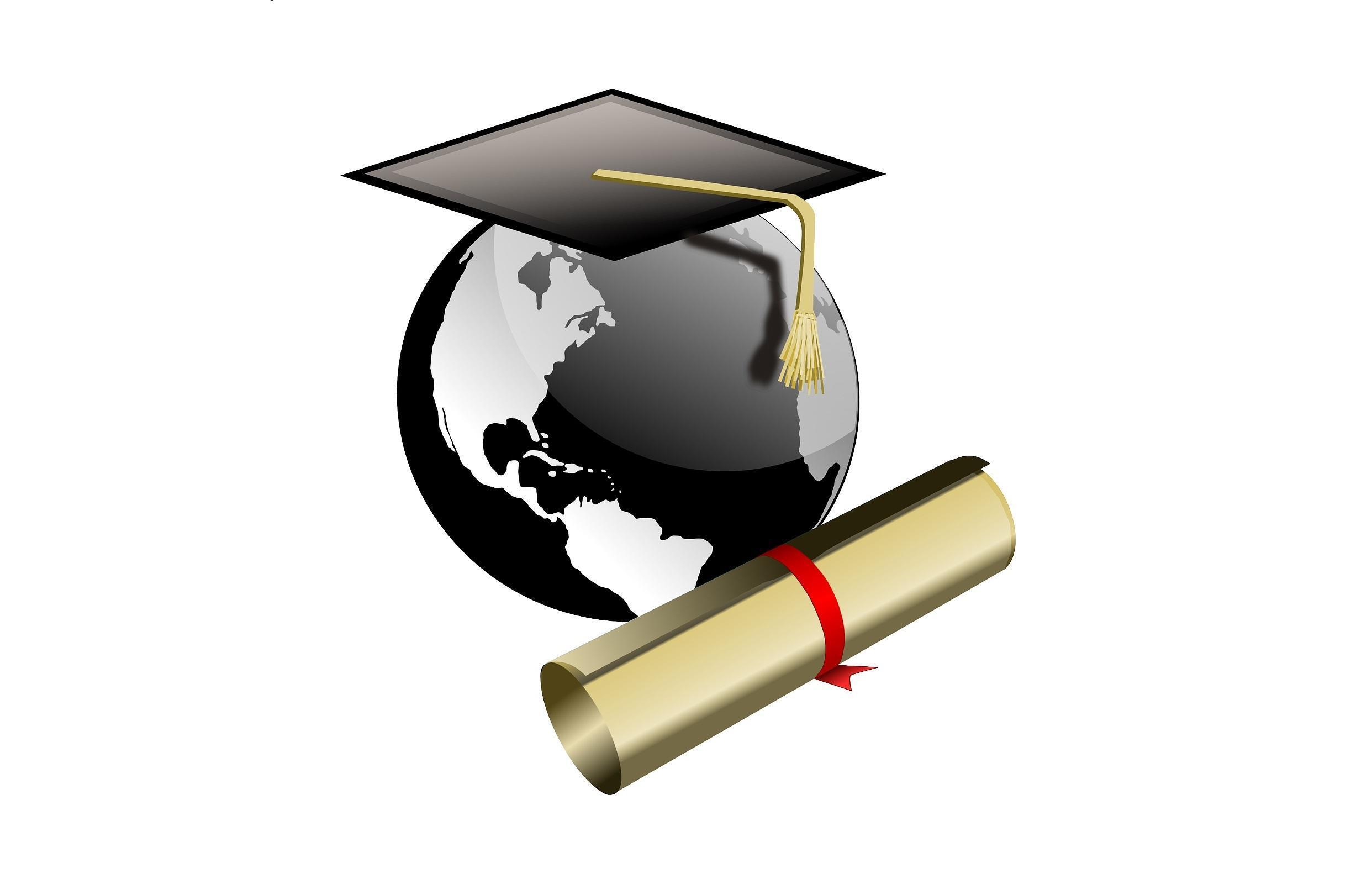 El mundo graduado con birrete y un certificado como pergamino