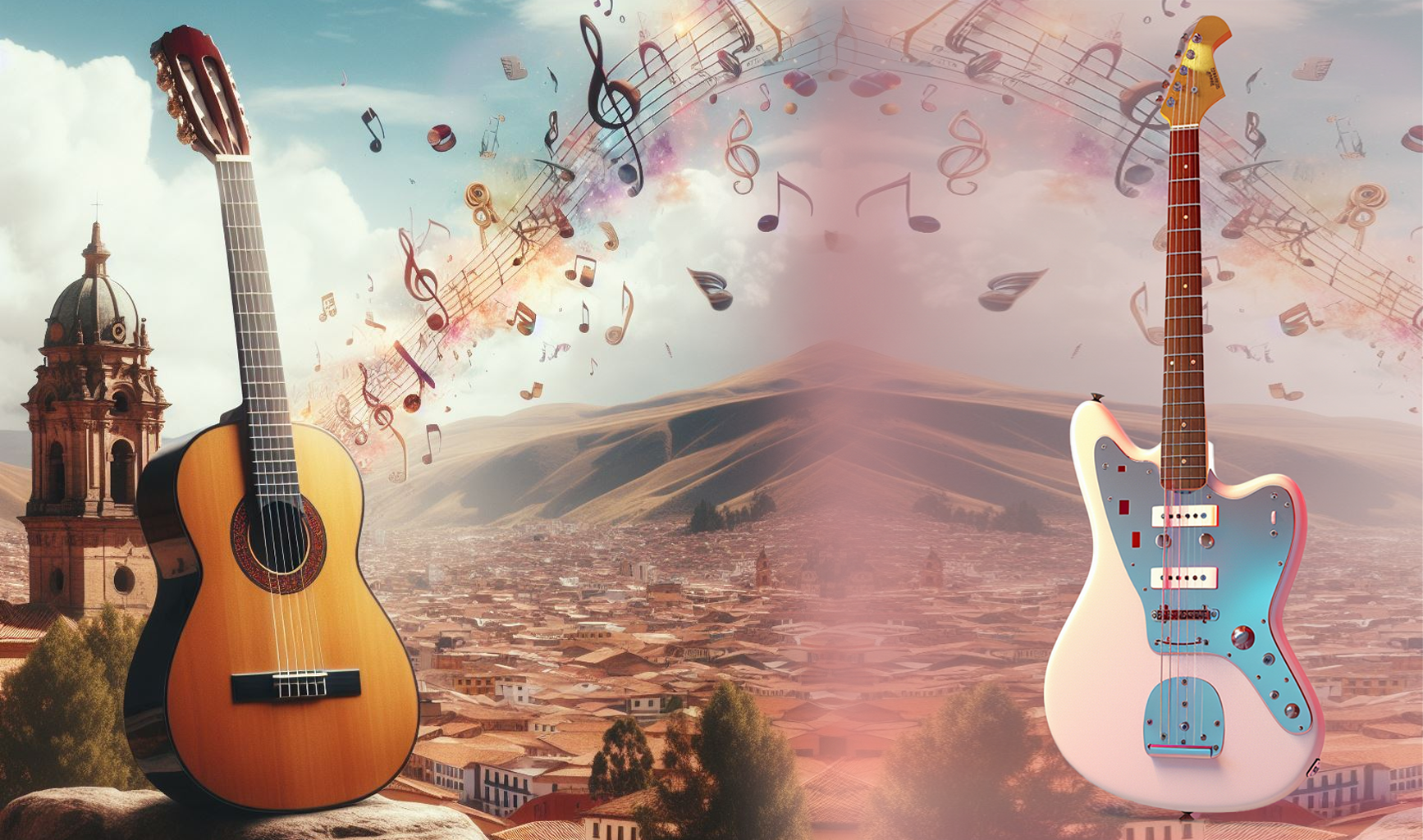 collage de guitarra peruana y eléctrica