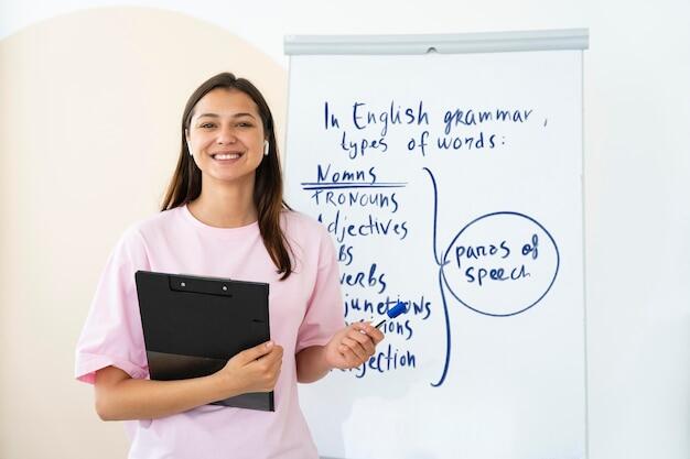 Young woman teaching english lessons