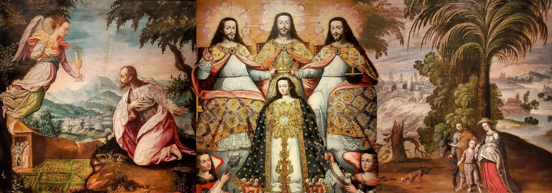collage de tres pinturas representativas de la Escuela Cusqueña
