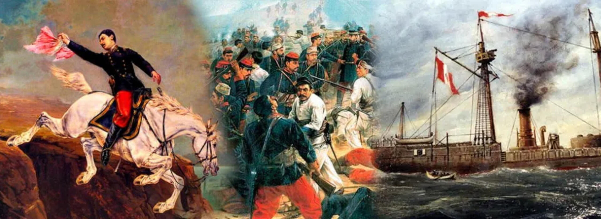 collage de momentos históricos de la Guerra del Pacífico