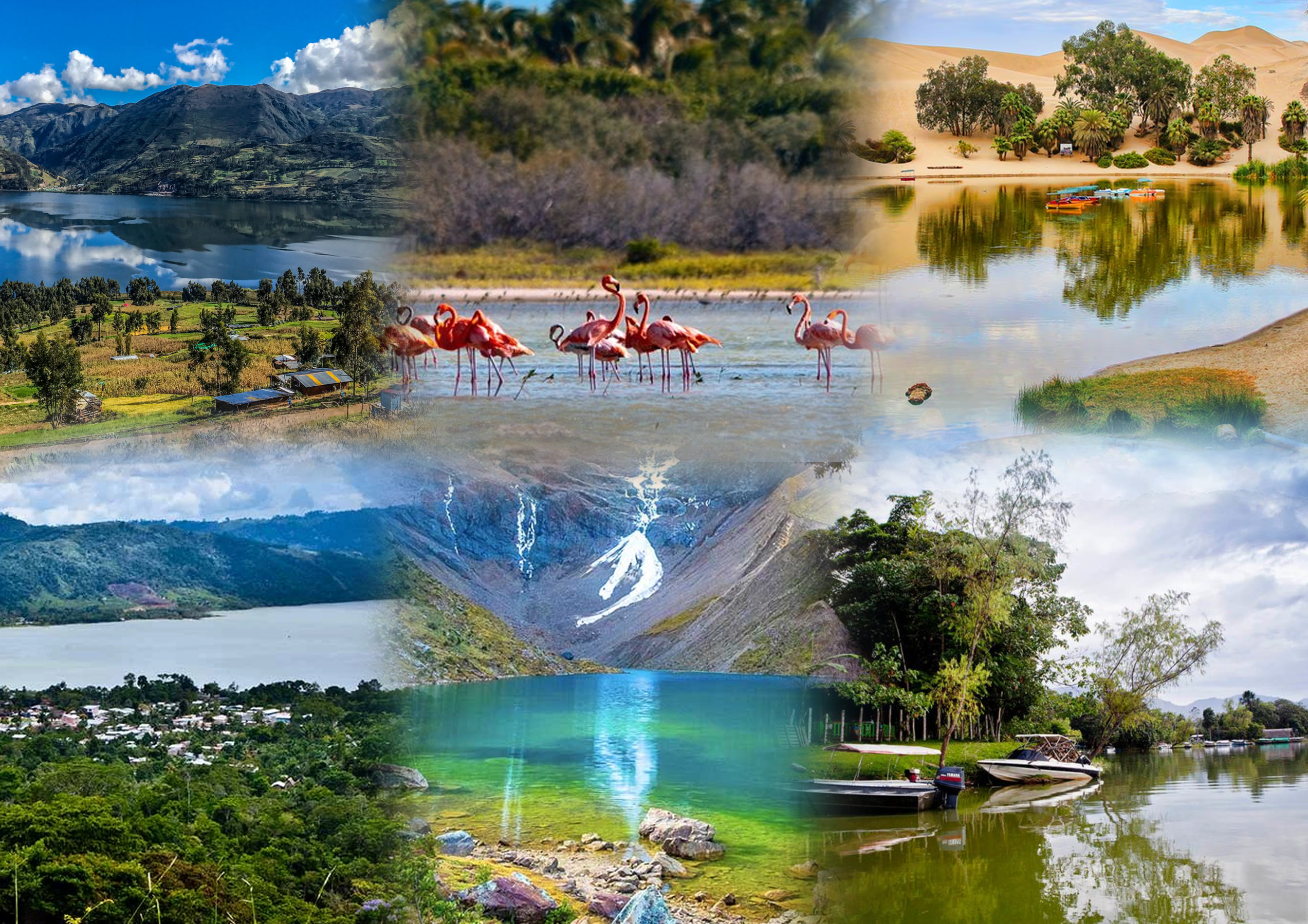 collage de las principales lagunas alrededor de la costa, sierra y selva peruana