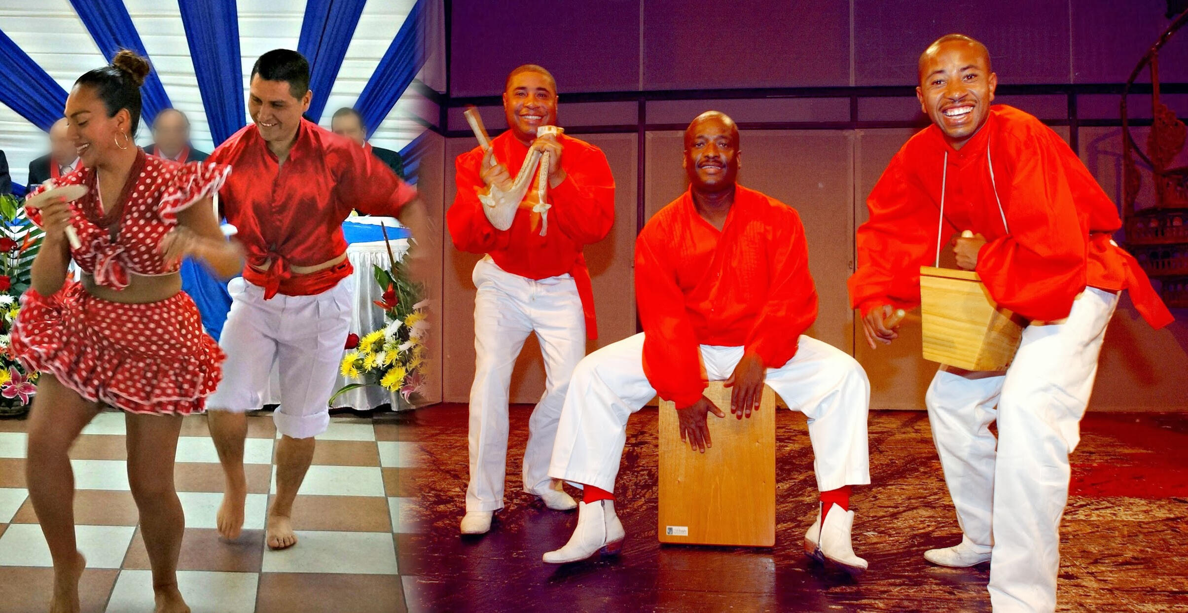 collage de musicos y bailarines criollos con trajes de festejo