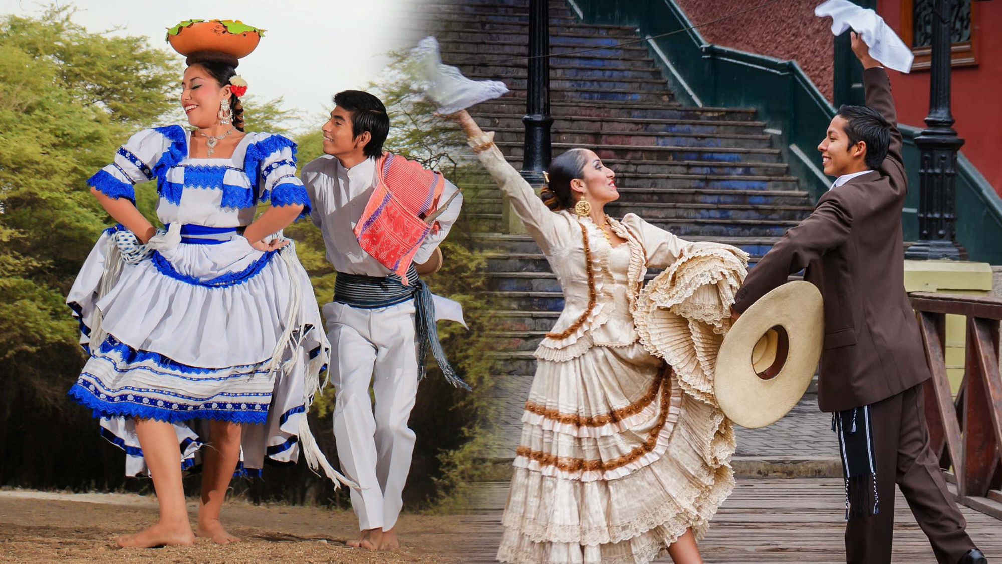 collage de pareja de bailarines de tondero y de marinera norteña