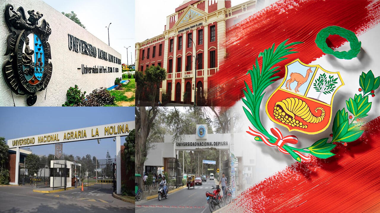 collage de universidades estatales peruanas con bandera del peru en una esquina