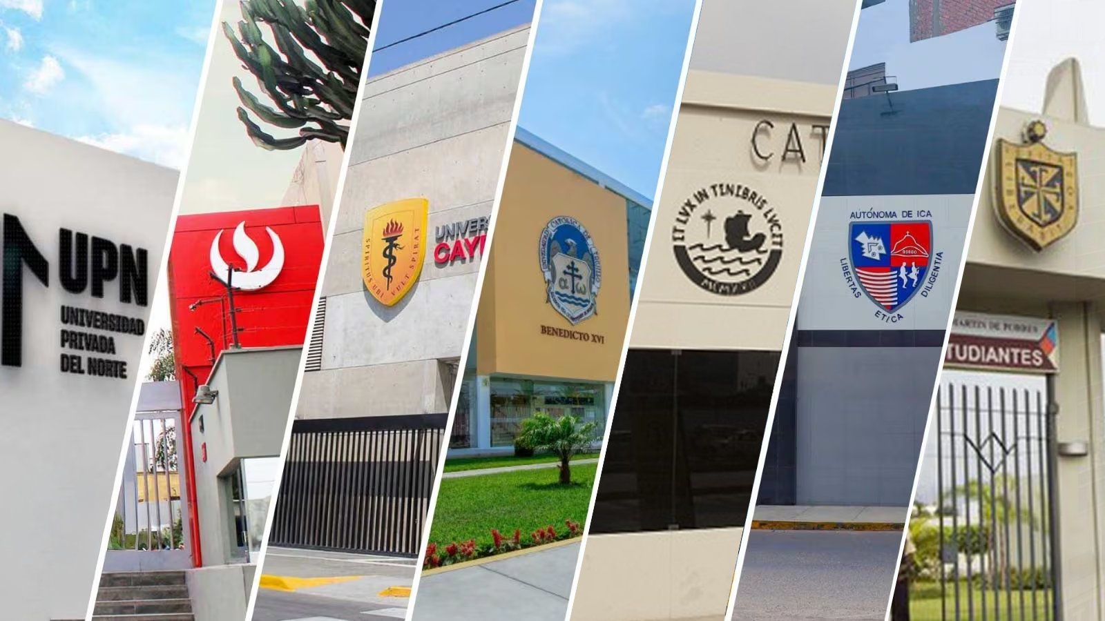 collage de fachadas de siete universidades peruanas publicas y privadas