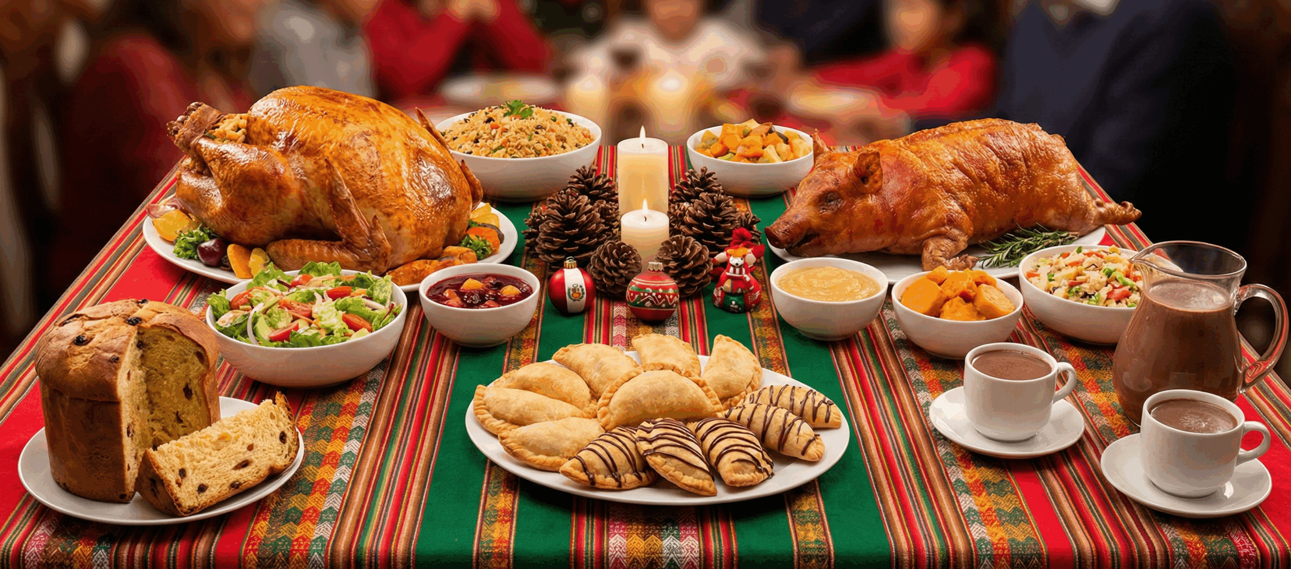 mesa con platos tradicionales peruanos de la época en cena navideña