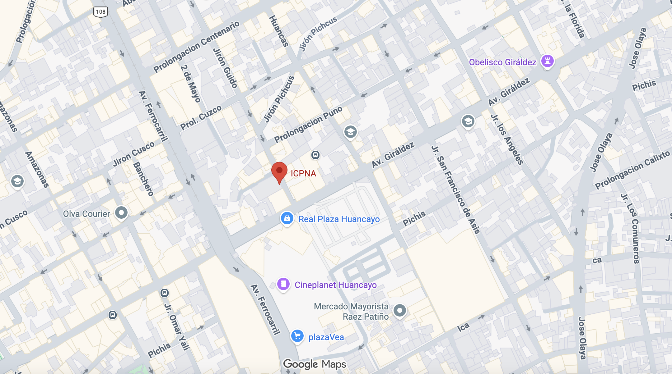 Ubicación en google maps del instituto de inglés ICPNA en Huancayo 