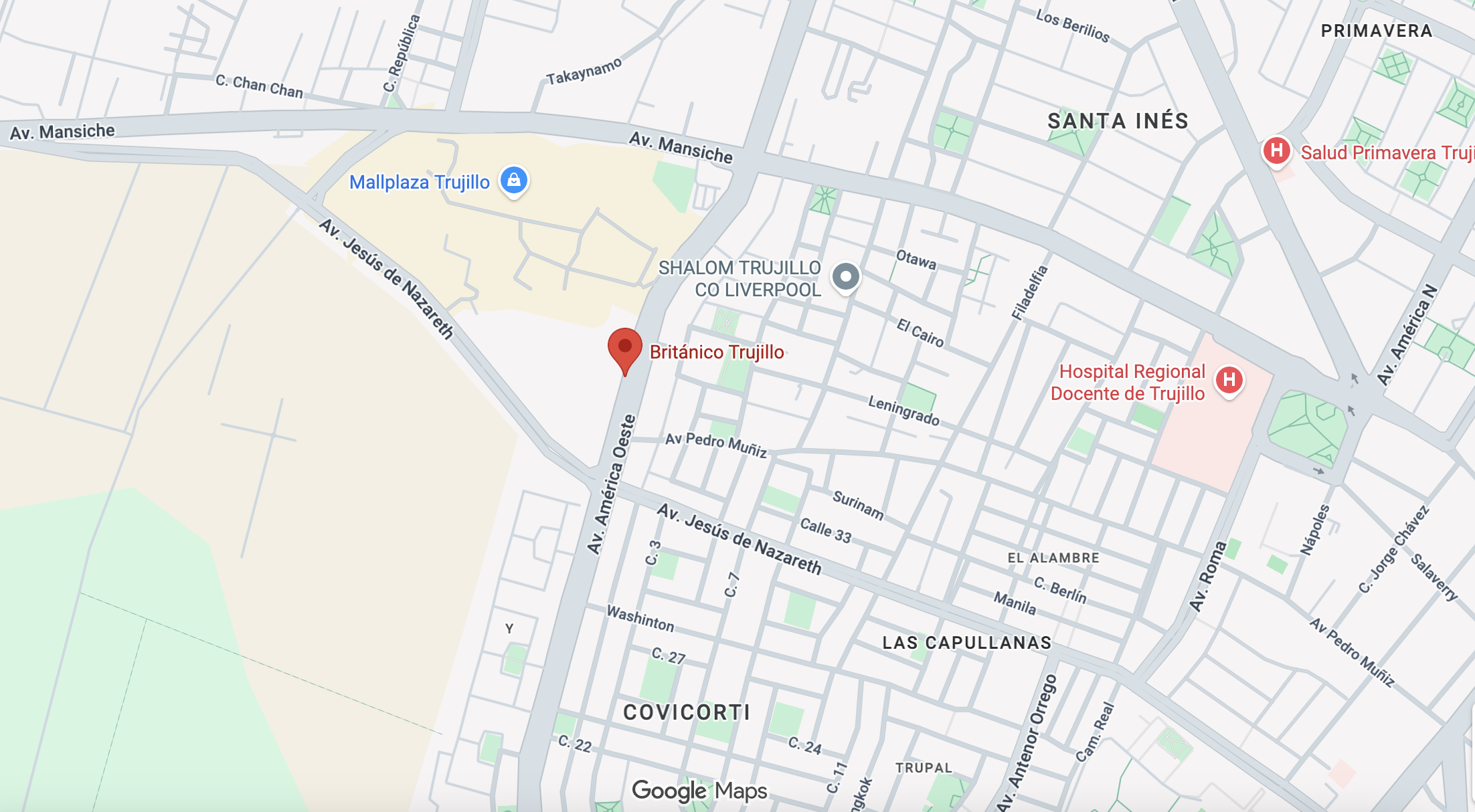 Ubicación en google maps del instituto de inglés el Britanico en Trujillo