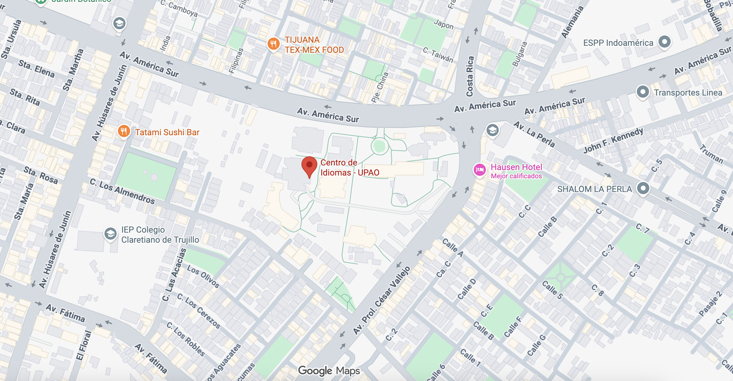 Ubicación en google maps del Centro de idiomas UPAO en Trujillo