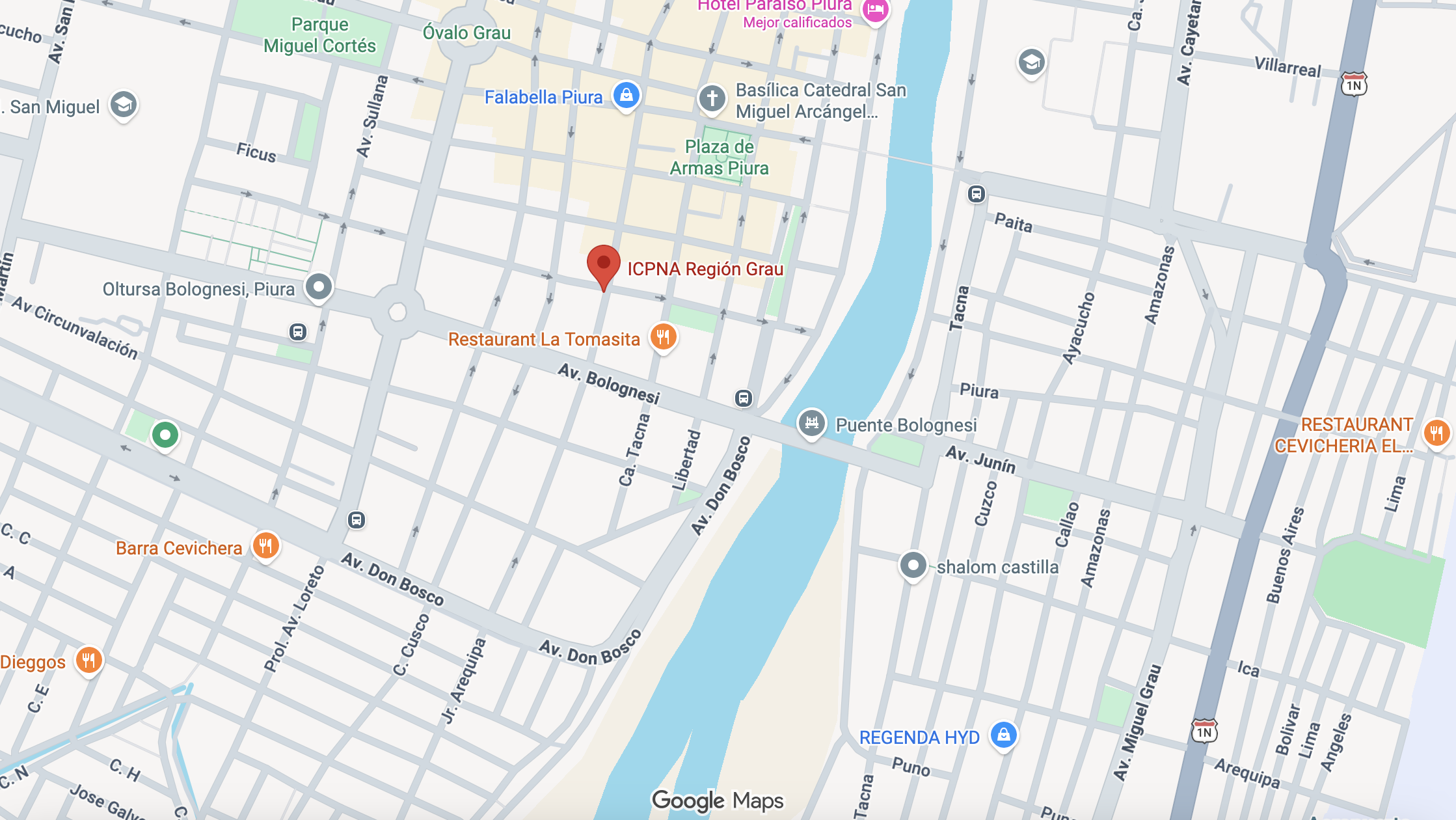 Ubicación en google maps del instituto de inglés ICPNA en Piura