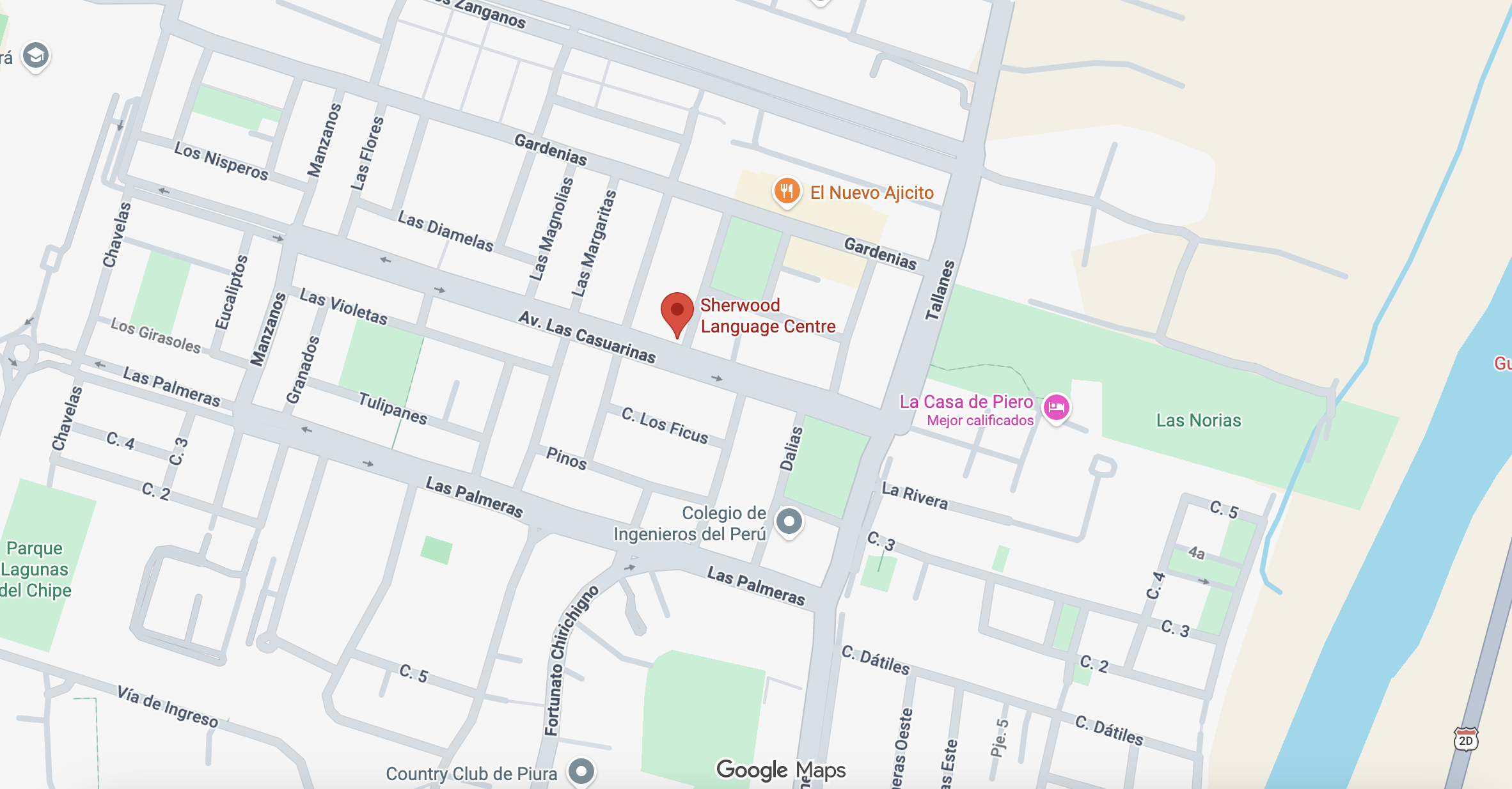Ubicación en google maps de la academia de inglés Sherwood Language Centre en Piura