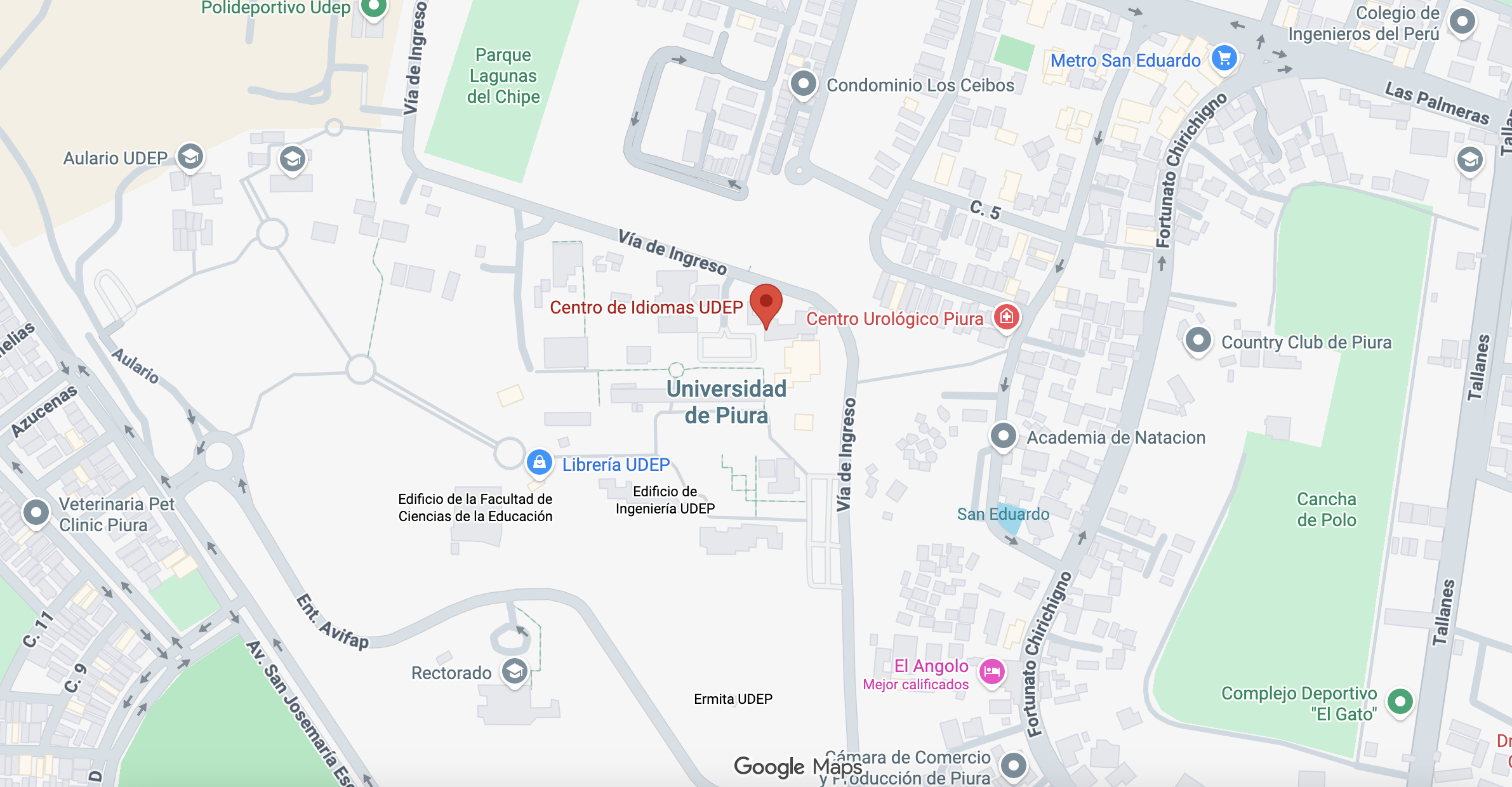 Ubicación en google maps del centro de idiomas UDEP de Piura