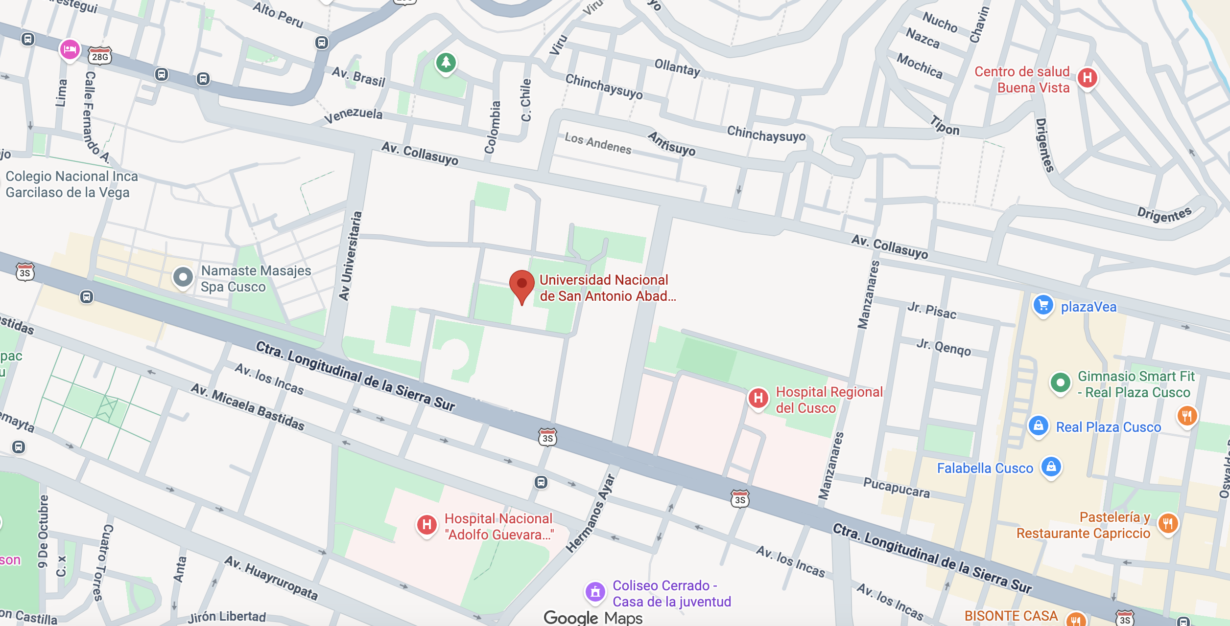 Ubicación en google maps de la Universidad Nacional de San Antonio de Abad del Cusco (UNSAAC)