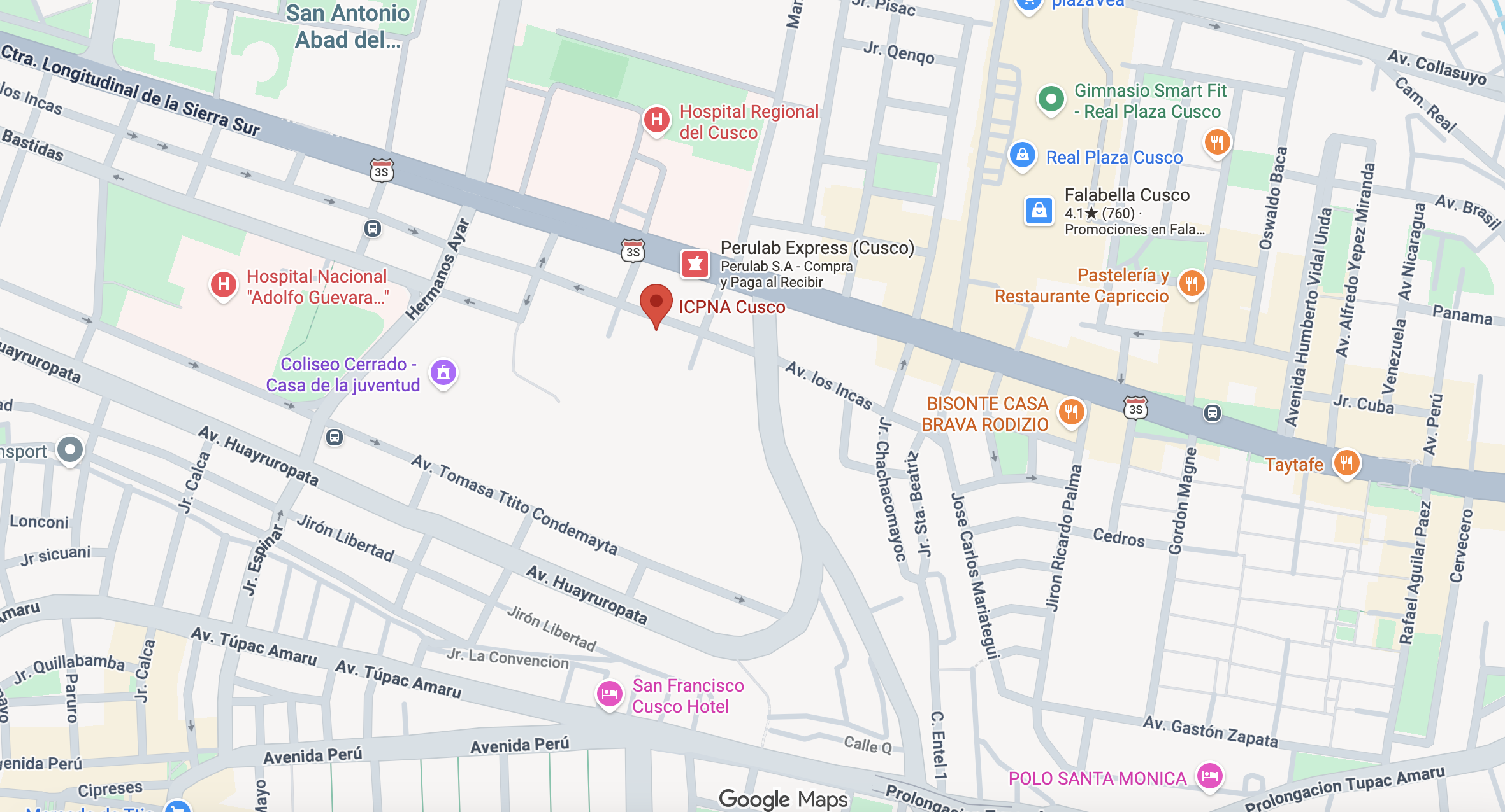 Ubicación en google maps de la academia de inglés ICPNA Cusco