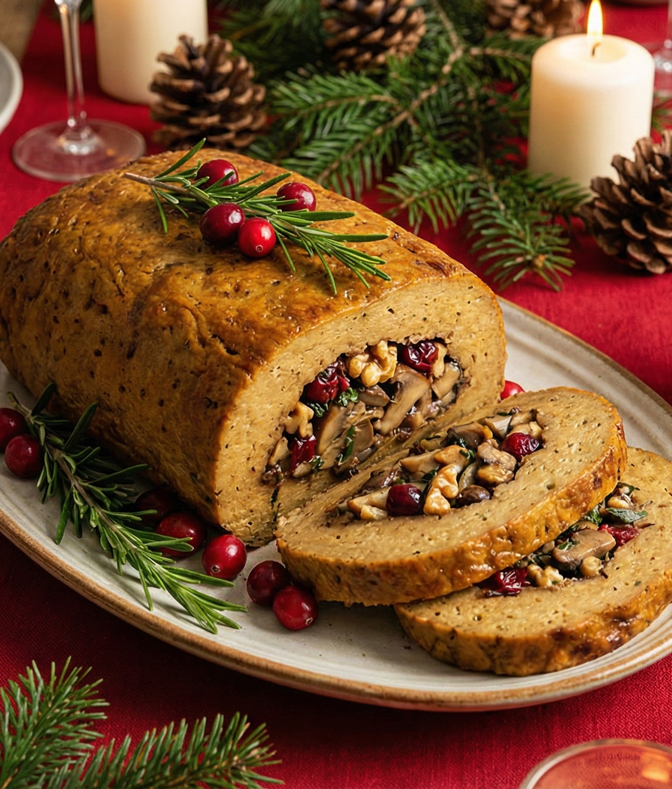 foto del Seitán relleno en mesa navideña