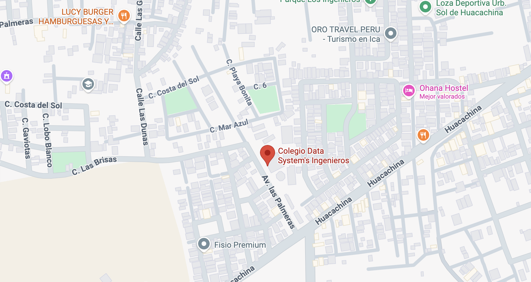 Screenshot de ubicación de la Academia de natación DSI en Ica