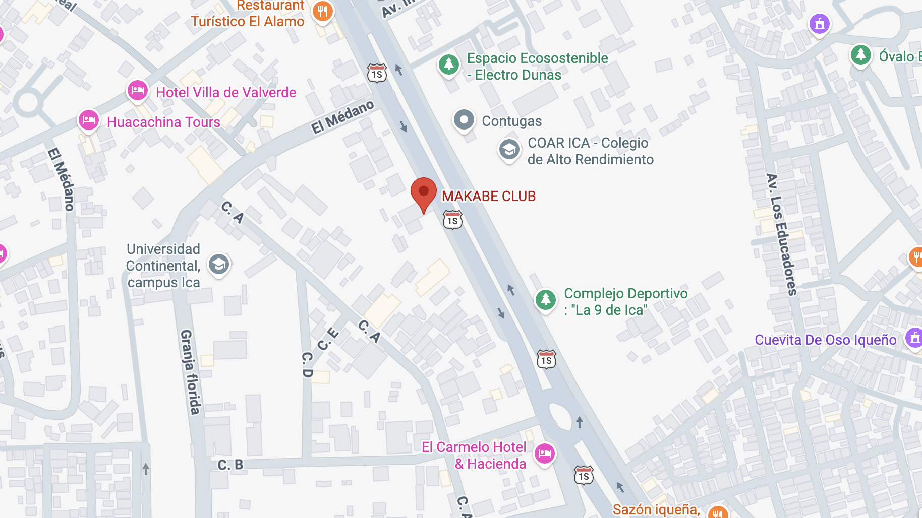 screenshot de ubicación Makabe Club: Panamericana Sur Km. 300.5, Ica