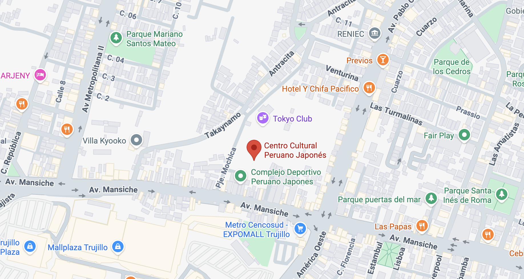 screenshot de ubicacion de Centro cultural peruano japonés Piura