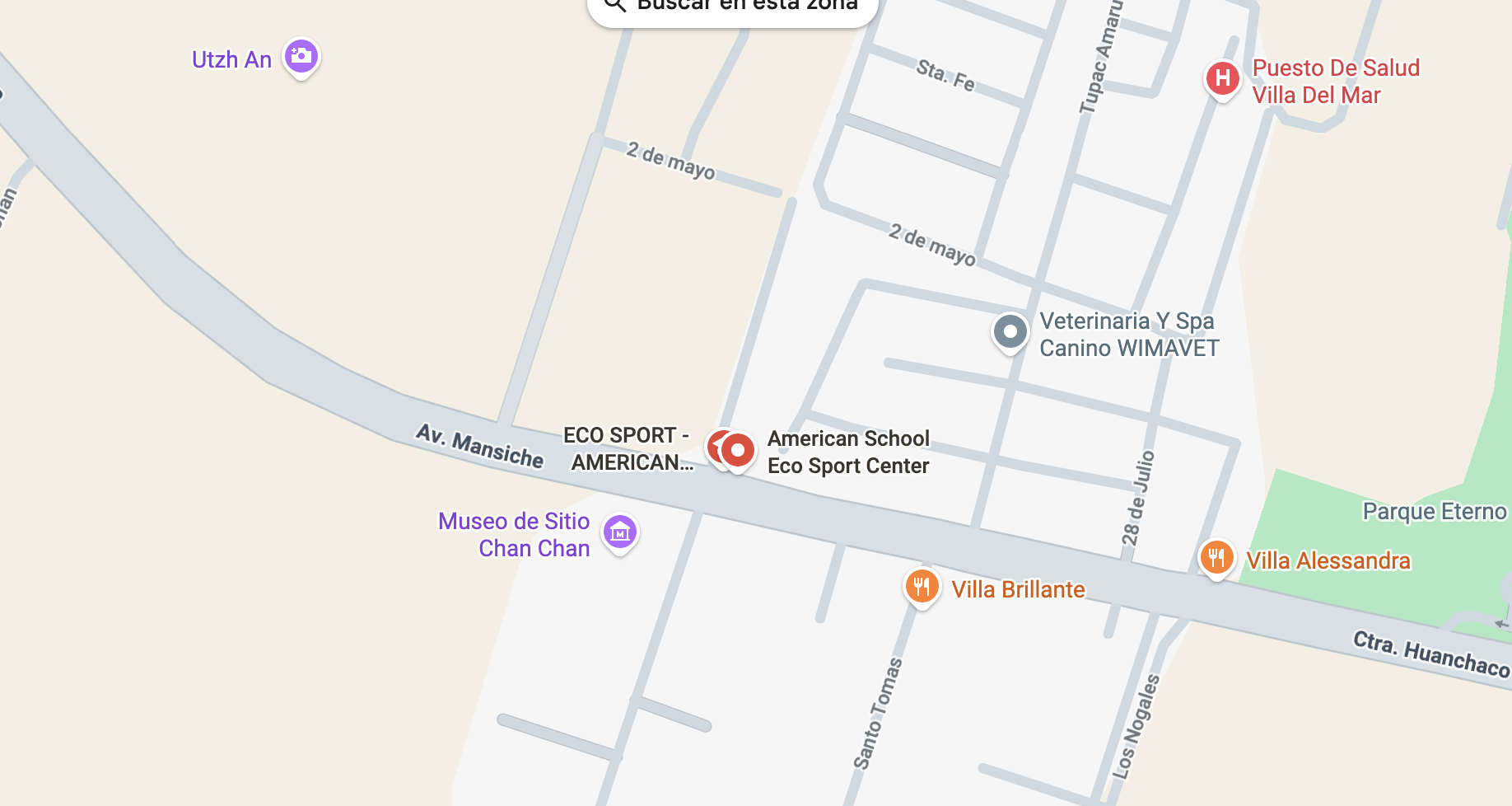 screenshot de ubicacion de Olympic ACR club: Av. Mansiche 490 (Eco sport center american school)