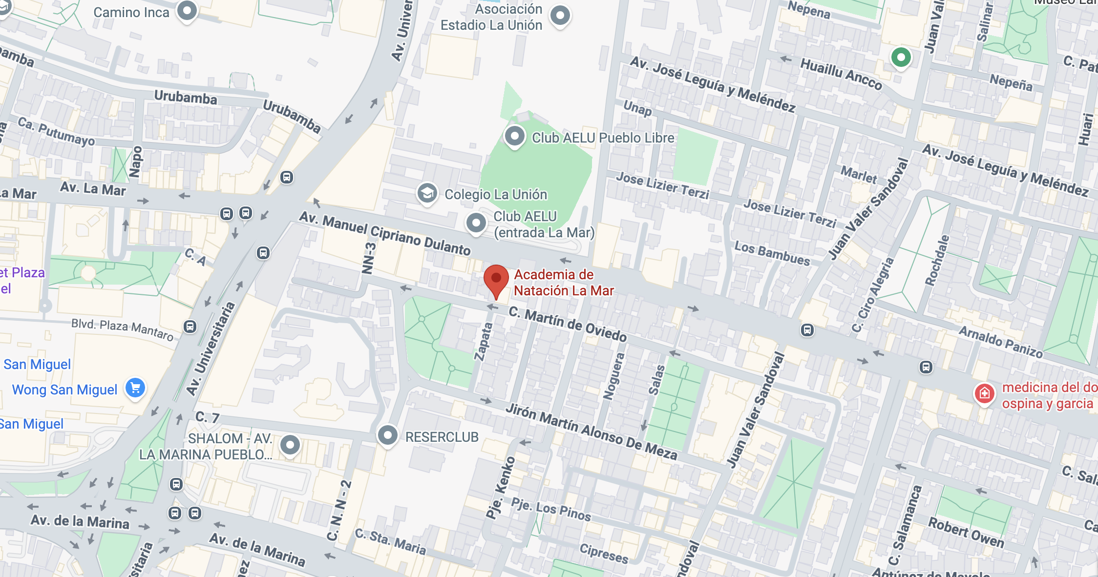 Mapa de la Academia La Mar. Martín Oviedo 244, Pueblo Libre, Lima.