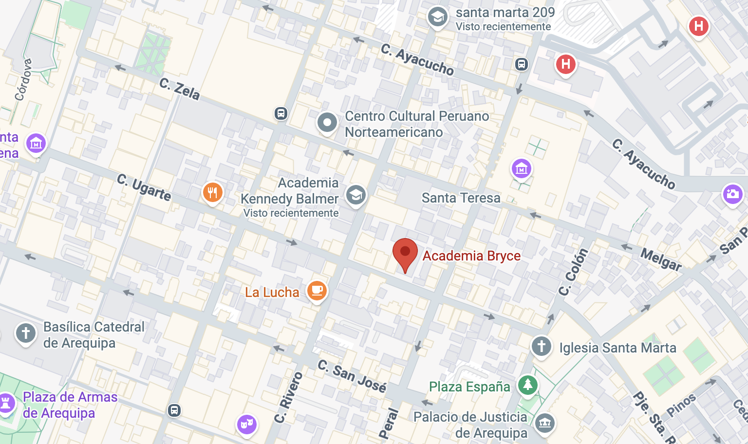 Mapa con ubicación de la Academia Bryce