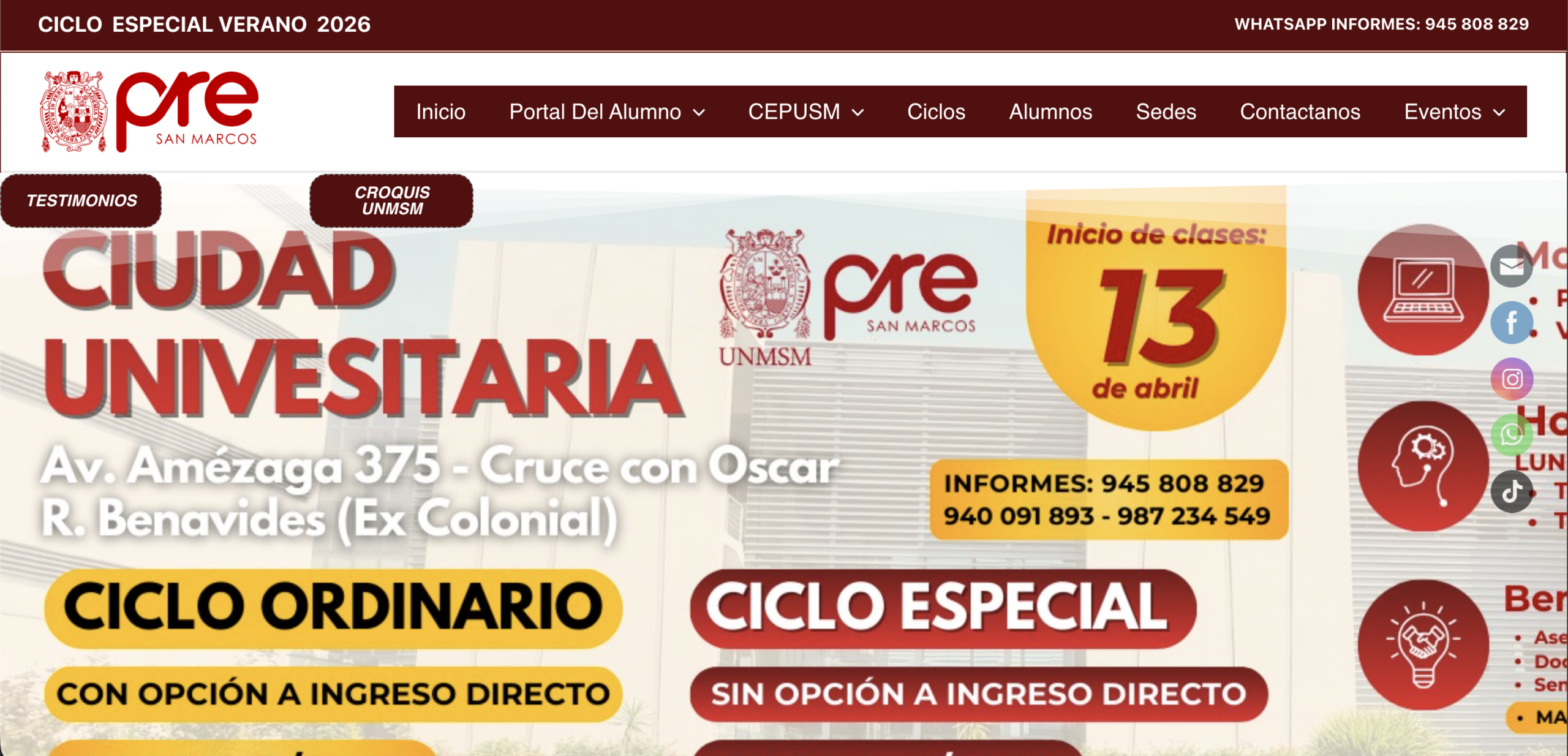 screenshot de la web Pre San Marcos