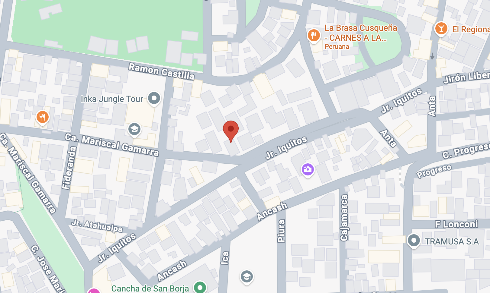 Screenshot con la ubicación de la Academia Raimondi: Calle Mariscal Gamarra 1003 - Wanchaq