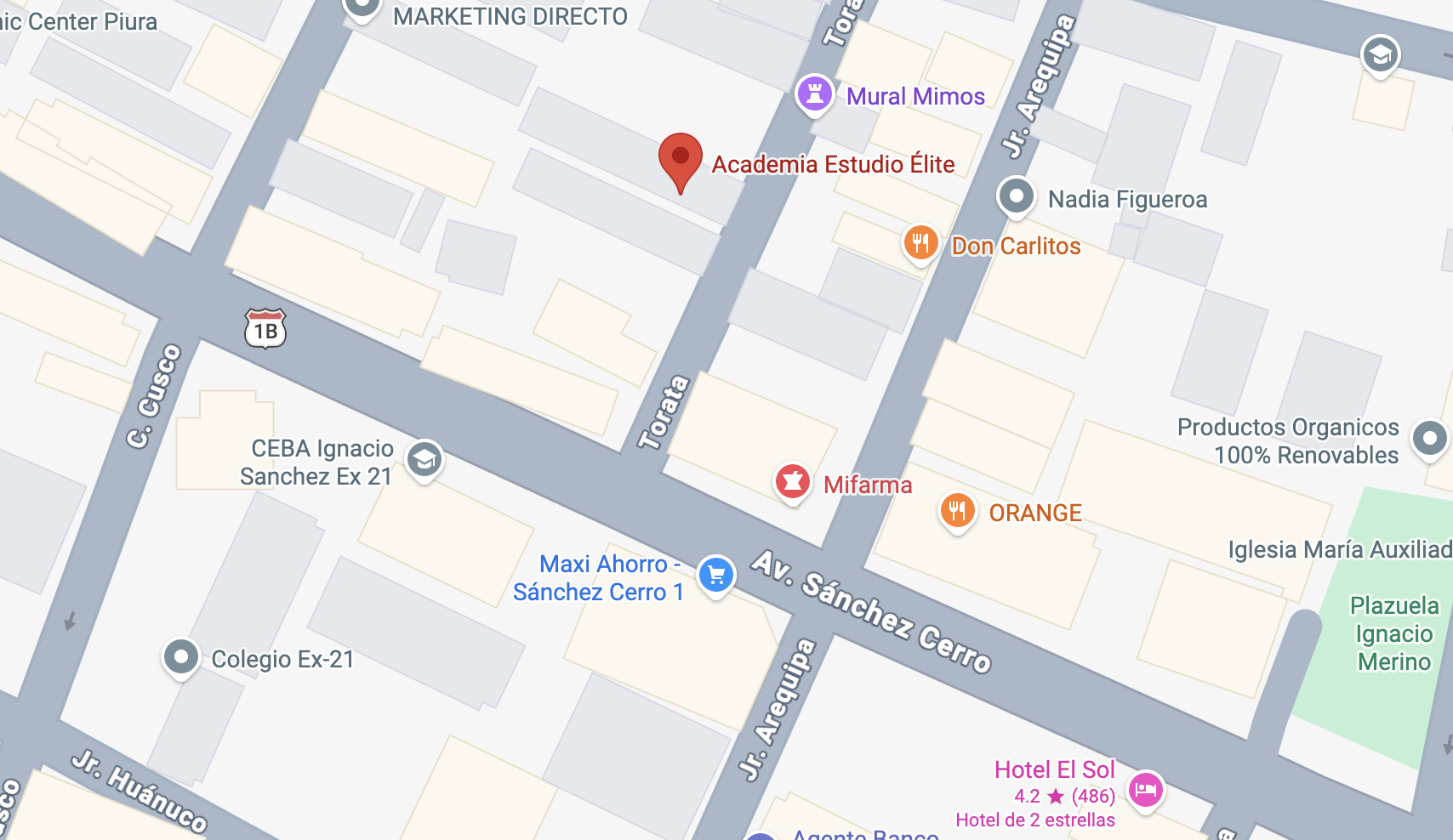 screenshot de mapa ubicación Academia de Estudio Élite