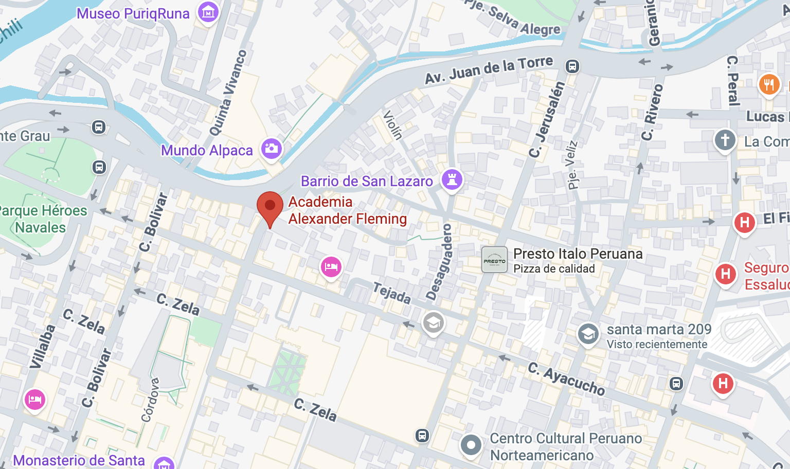Mapa con ubicación de la Academia Alexander Fleming