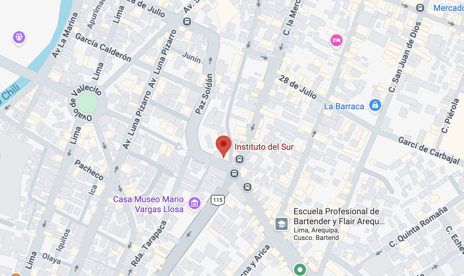 Mapa con ubicación del Instituto del Sur