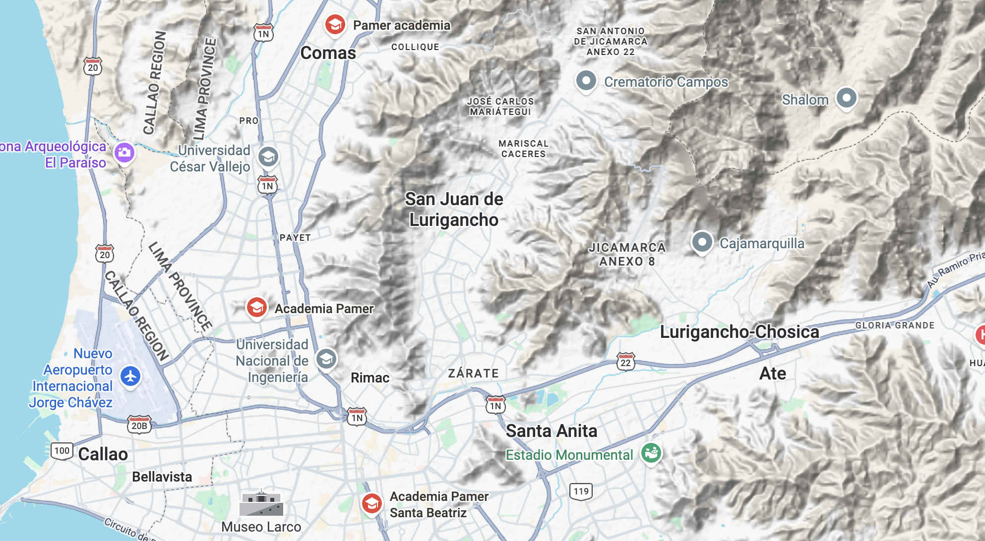 Academia Palmer en Lima, visto en mapa de google maps 