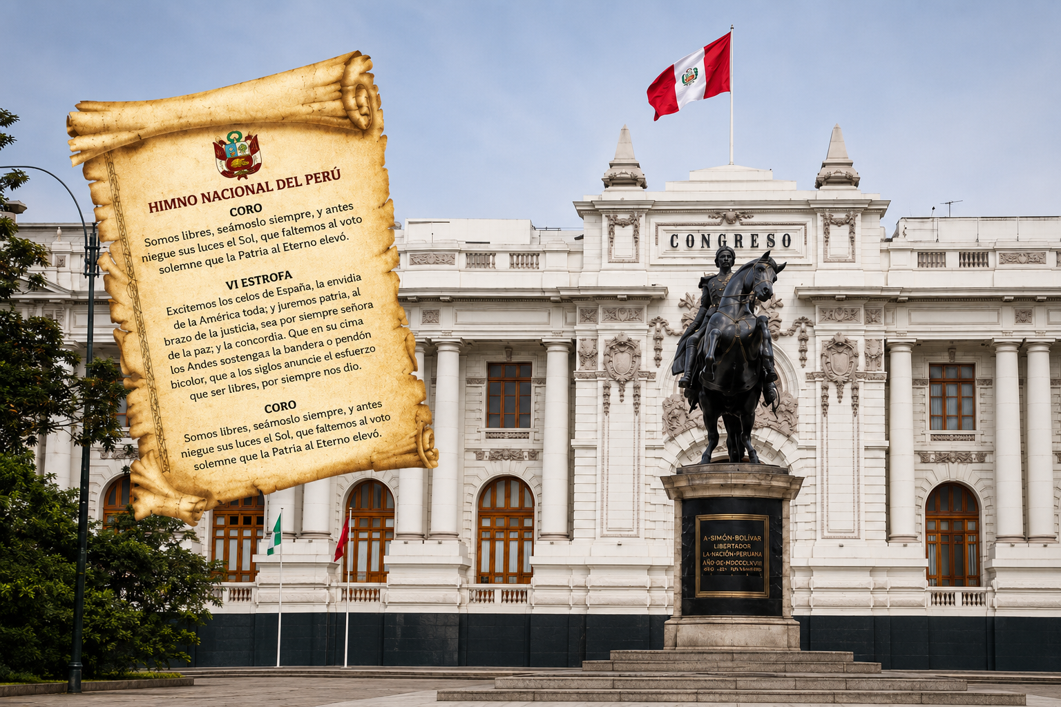 El himno nacional con el fondo del congreso de la republica