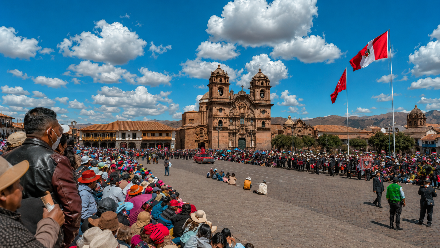 Plaza mayor de Cusco en un desfile cívico